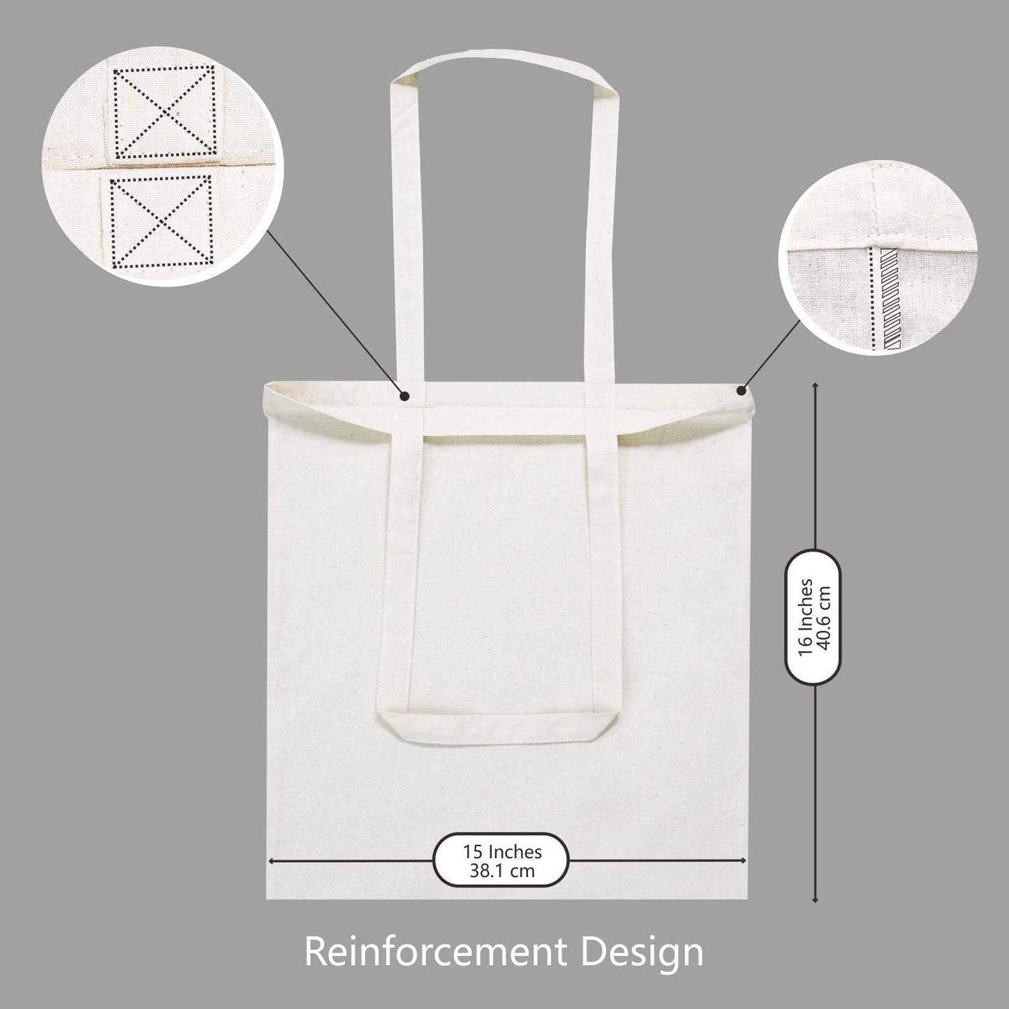 24-Pack Economical 16"x15" Cotton Tote Bags, Lightweight Medium Reusable Grocery Shopping Cloth Bags