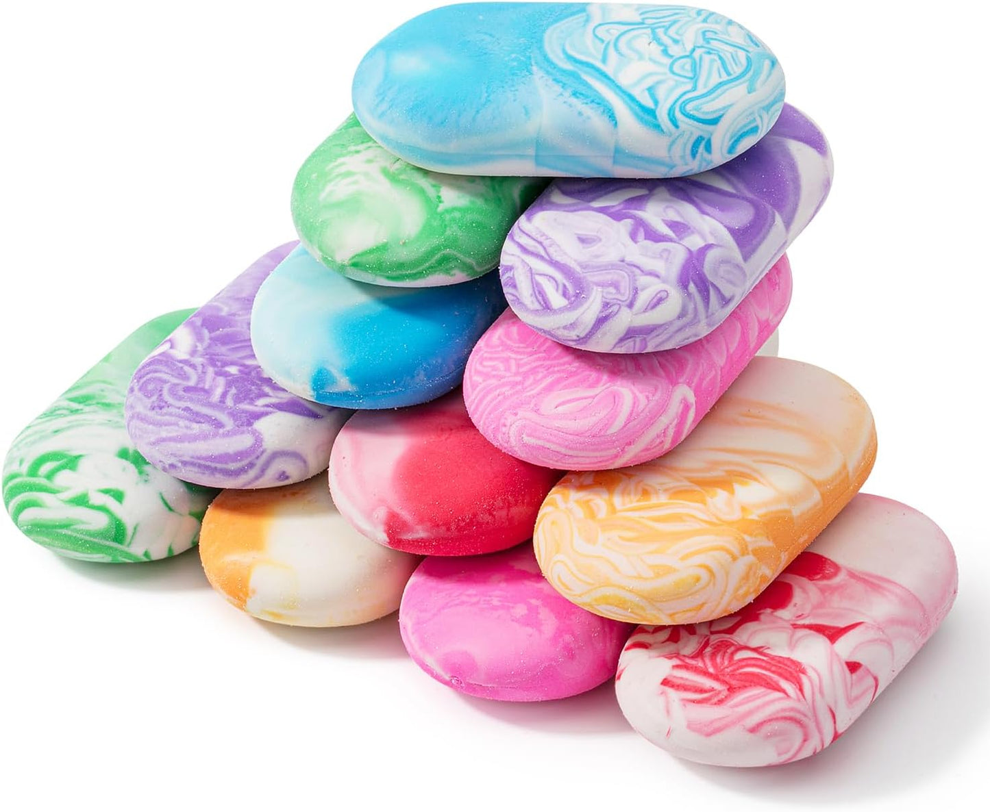 Pencil Erasers, 12 Pack, 1" x 2", Soft Rubber Marble Pencil Erasers for School, Office, Art Sketching, Homework, Exams